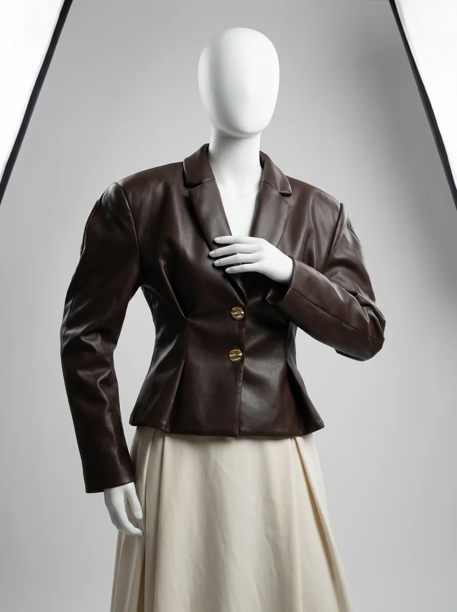 Blazer cuir femme cintré épaulettes bouffantes chic - Vue 11 - Blazer cuir