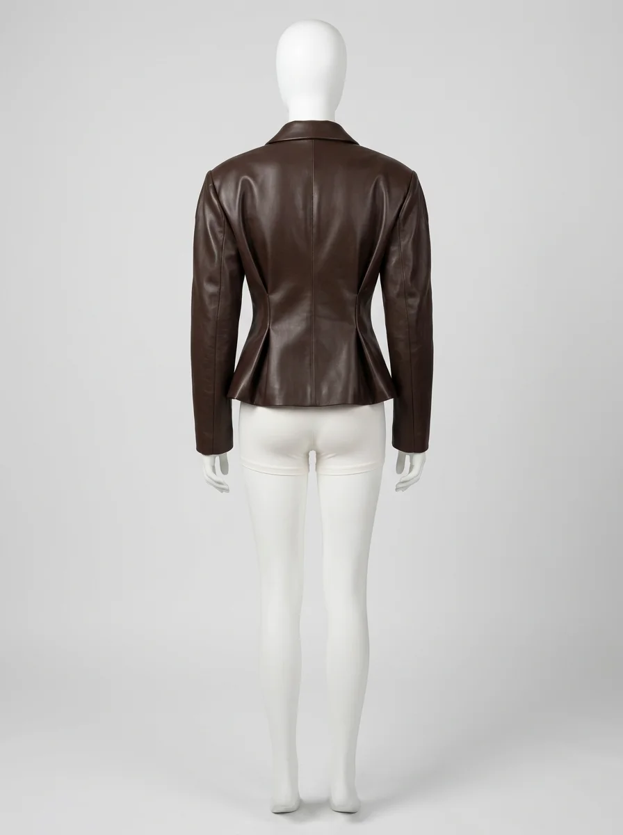 Blazer cuir femme cintré épaulettes bouffantes chic - Vue 2 - Blazer cuir