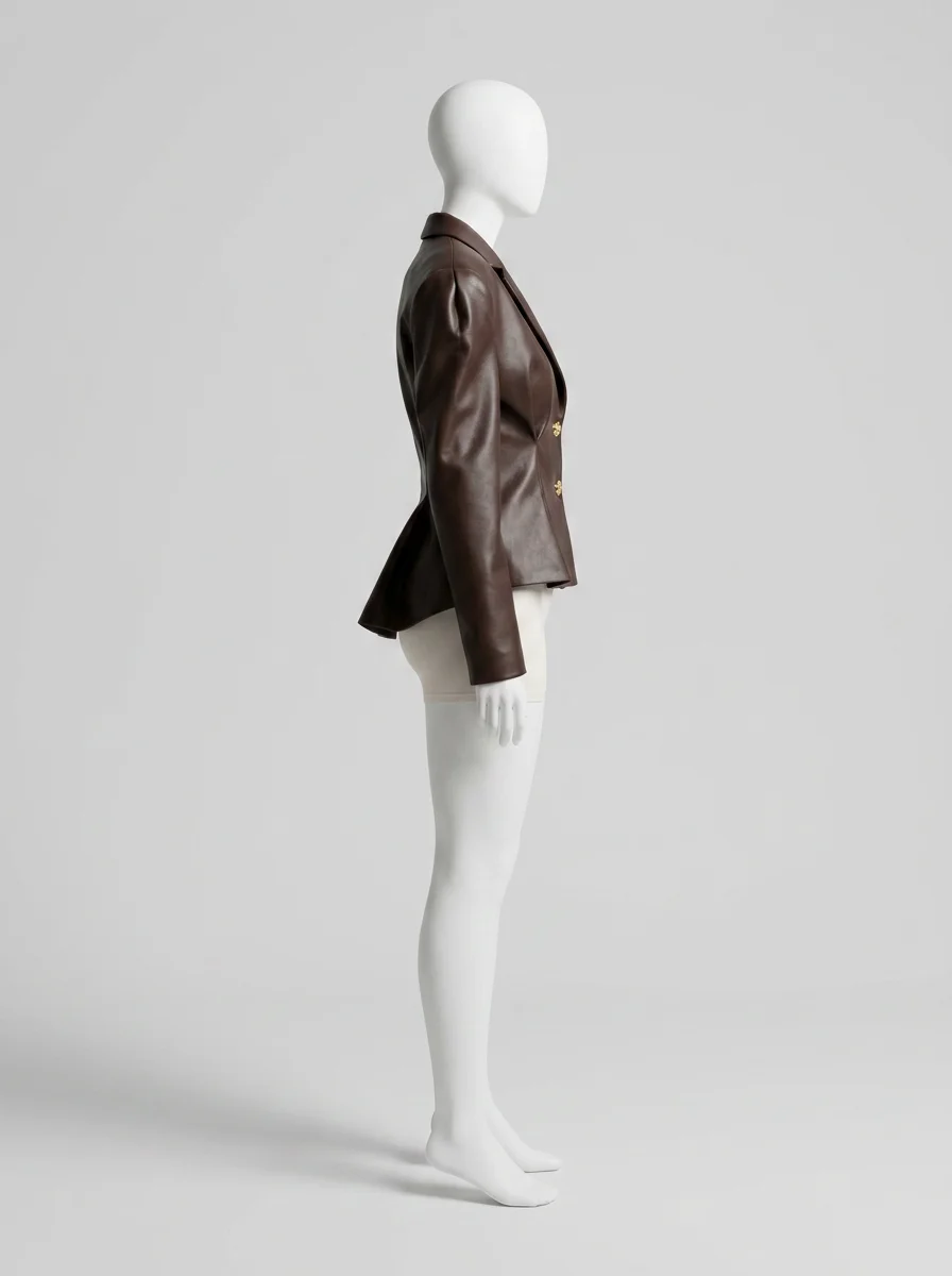 Blazer cuir femme cintré épaulettes bouffantes chic - Vue 5 - Blazer cuir