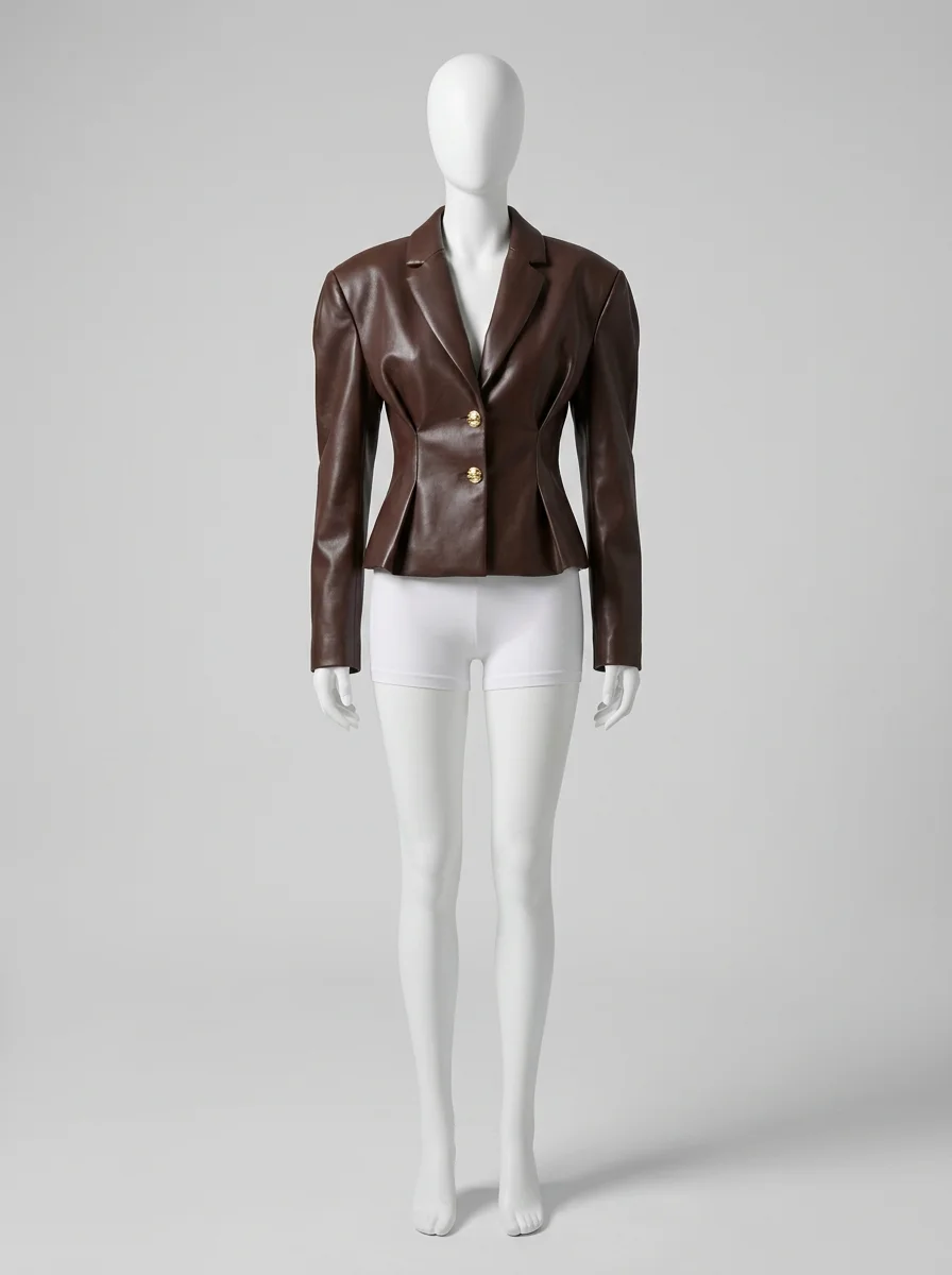Blazer cuir femme cintré épaulettes bouffantes chic - Vue 6 - Blazer cuir
