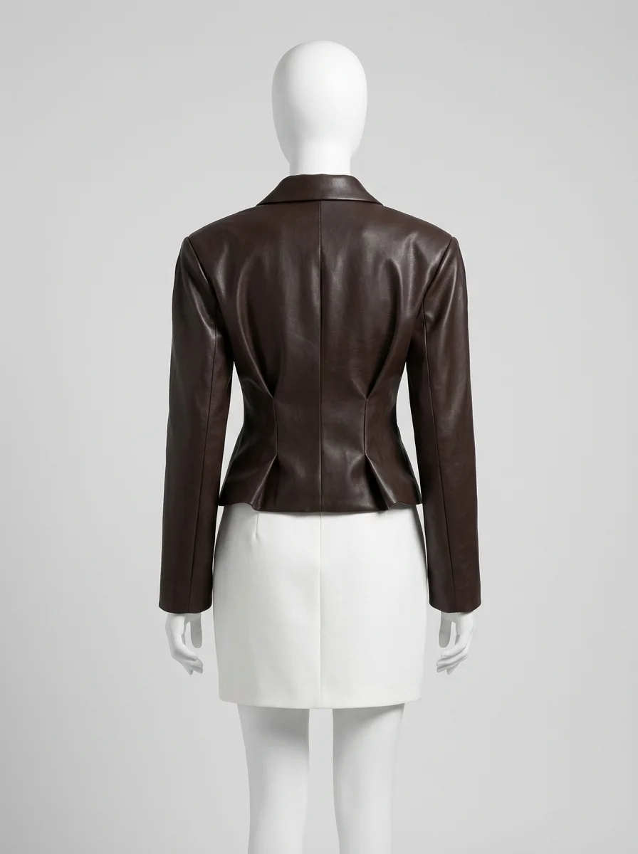 Blazer cuir femme cintré épaulettes bouffantes chic - Vue 7 - Blazer cuir