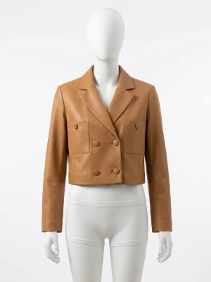 Blazer cuir mouton femme court croisé chic - Vue 1 - Blazer cuir