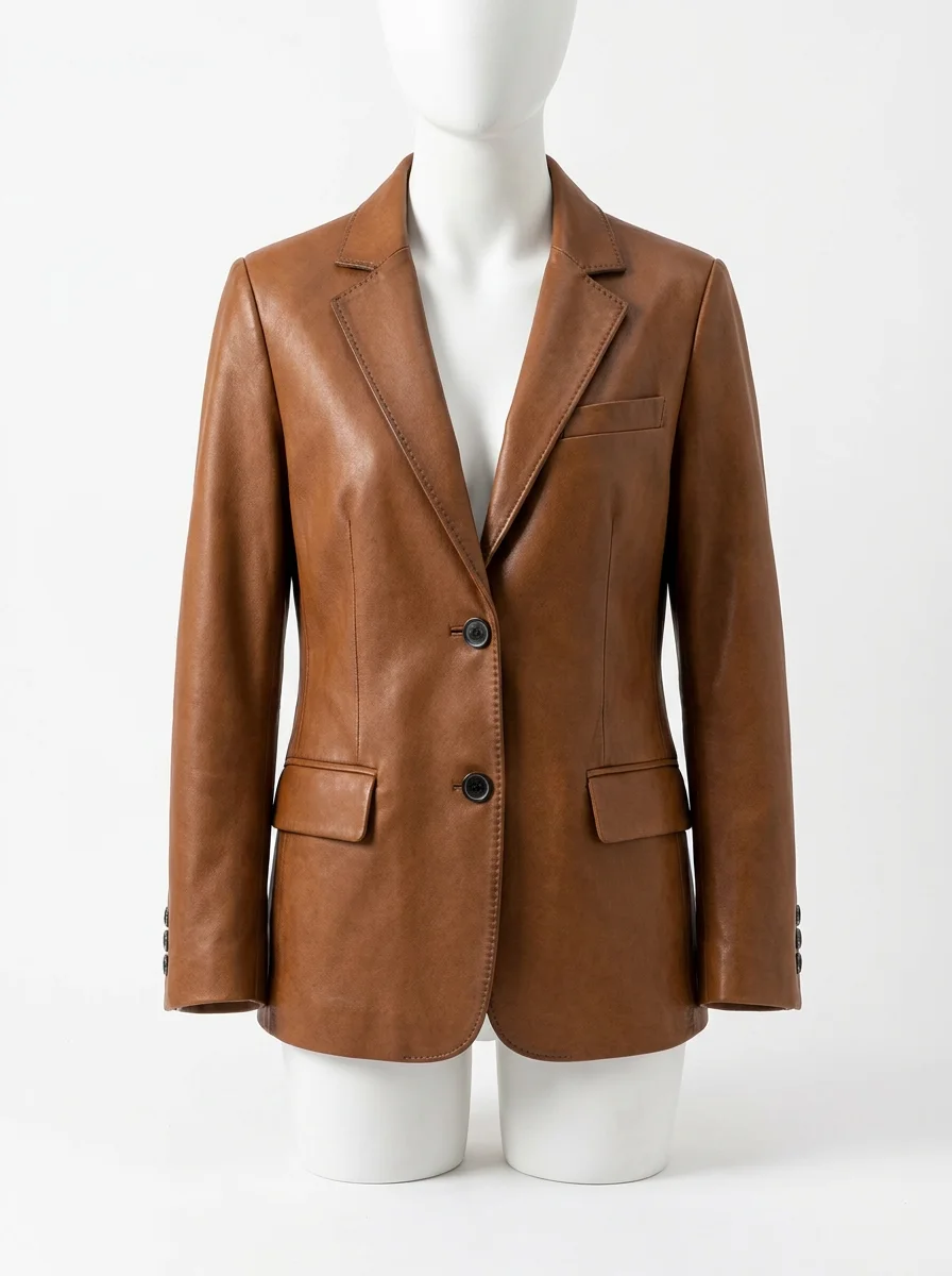 Blazer cuir mouton véritable slim-fit business vintage femme - Vue 1 - Blazer cuir
