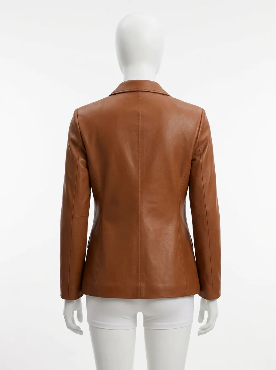 Blazer cuir mouton véritable slim-fit business vintage femme - Vue 2 - Blazer cuir