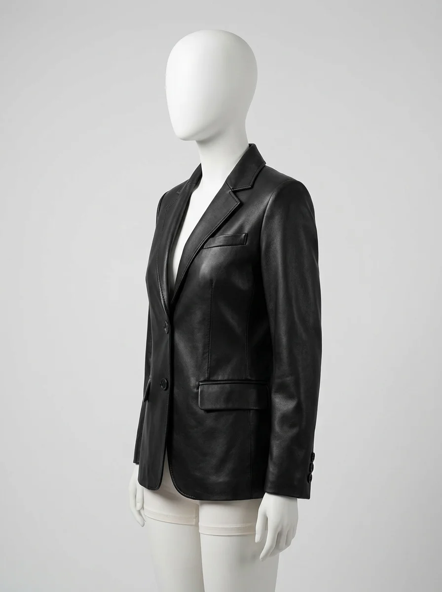 Blazer cuir mouton véritable slim-fit business vintage femme - Vue 3 - Blazer cuir