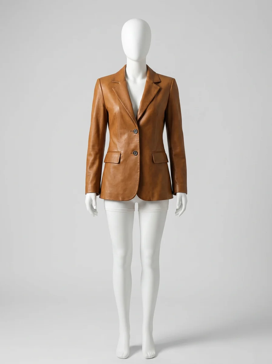 Blazer cuir mouton véritable slim-fit business vintage femme - Vue 6 - Blazer cuir