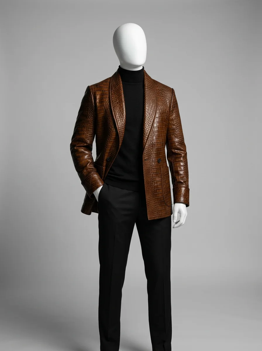 Blazer cuir relief crocodile homme business chic - Vue 11 - Blazer cuir
