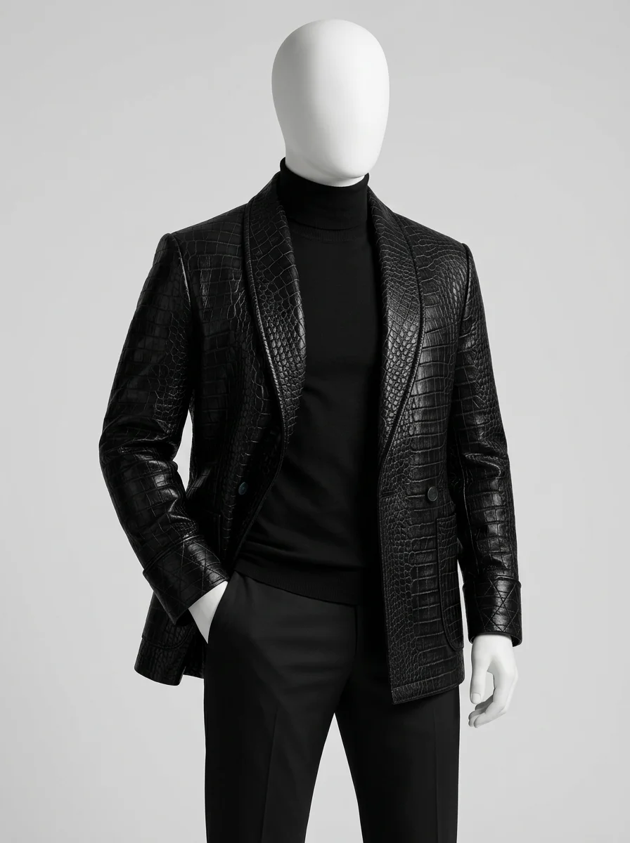 Blazer cuir relief crocodile homme business chic - Vue 13 - Blazer cuir