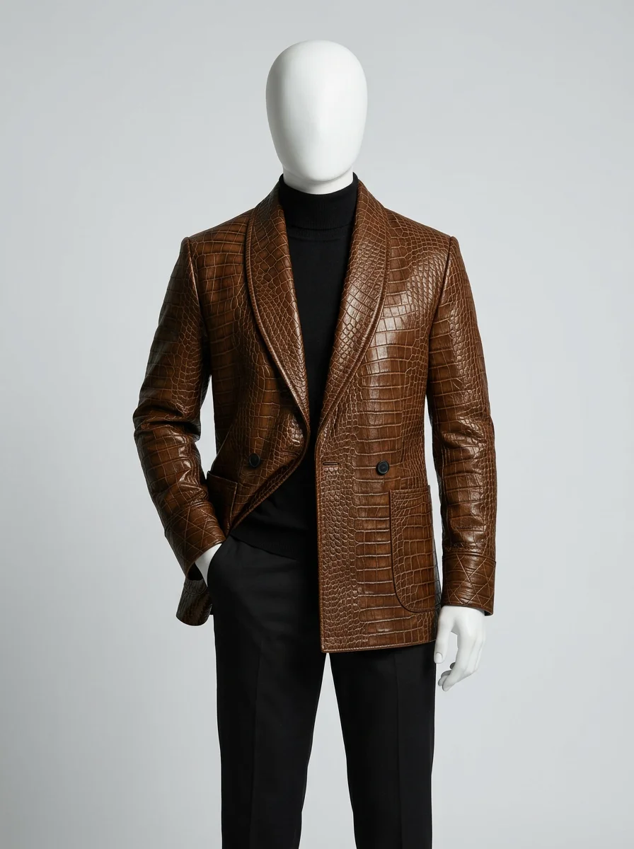 Blazer cuir relief crocodile homme business chic - Vue 6 - Blazer cuir