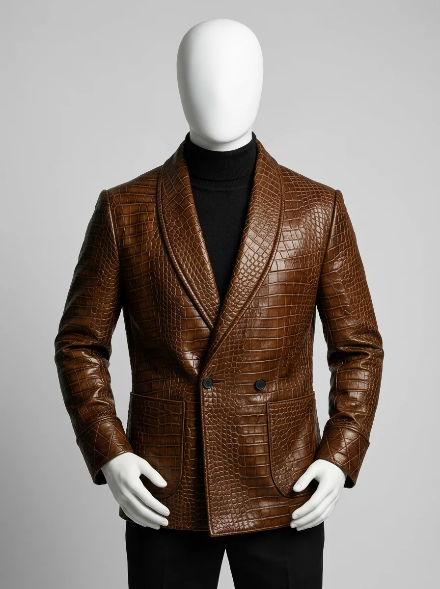 Blazer cuir relief crocodile homme business chic - Vue 7 - Blazer cuir