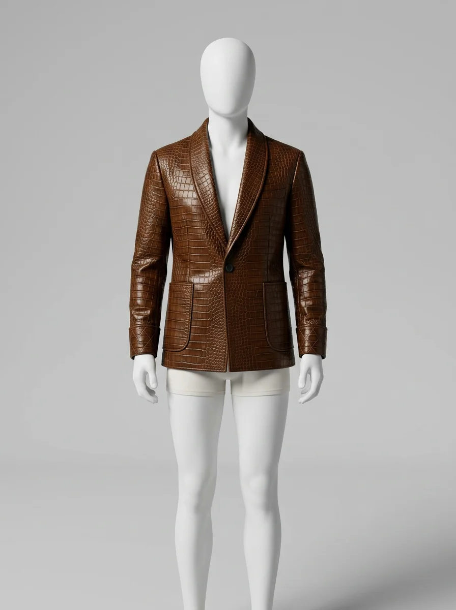Blazer cuir relief crocodile homme business chic - Vue 8 - Blazer cuir