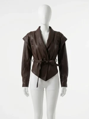 Blazer cuir simili court asymétrique femme élégant - Vue 1 - Blazer cuir