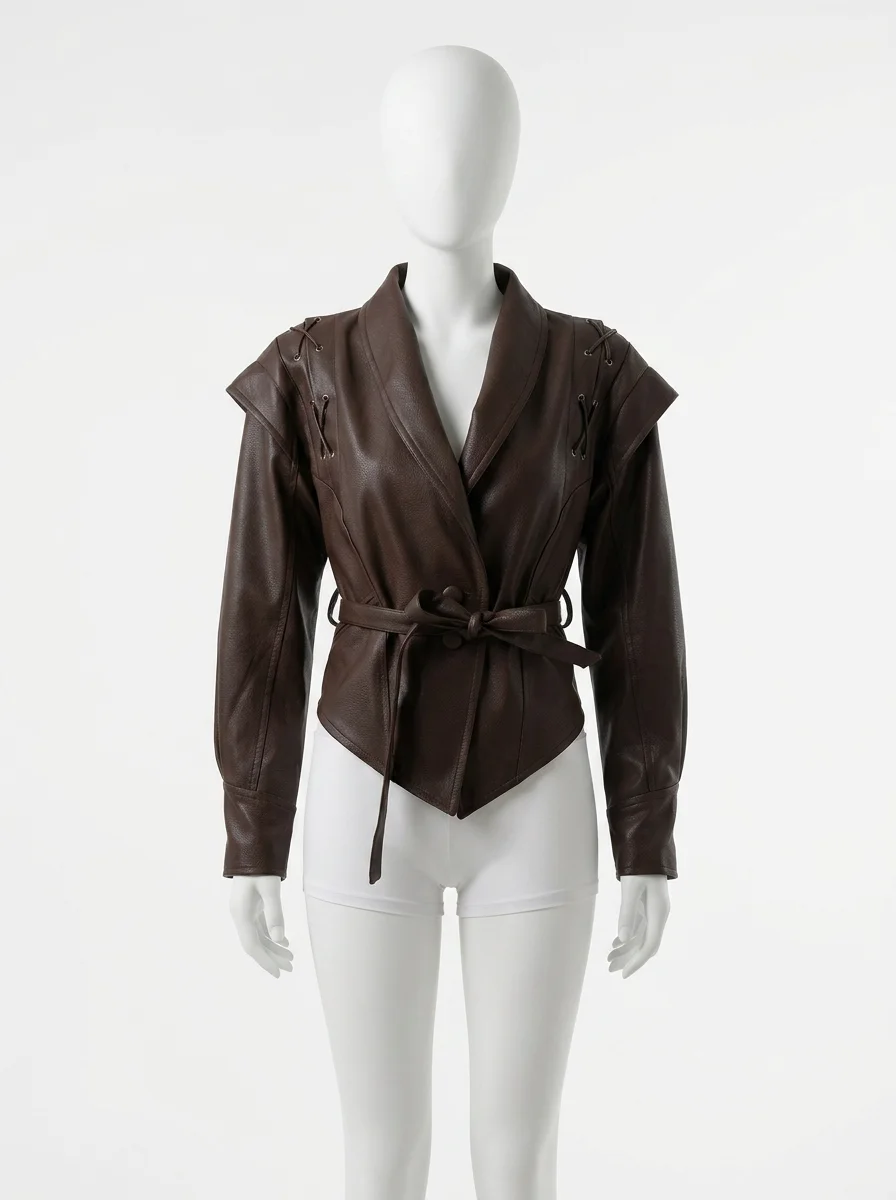 Blazer cuir simili court asymétrique femme élégant - Vue 1 - Blazer cuir