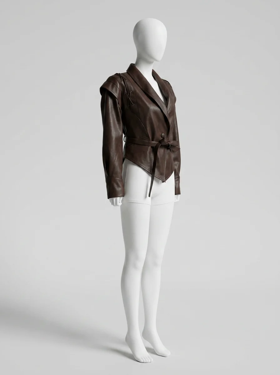 Blazer cuir simili court asymétrique femme élégant - Vue 10 - Blazer cuir
