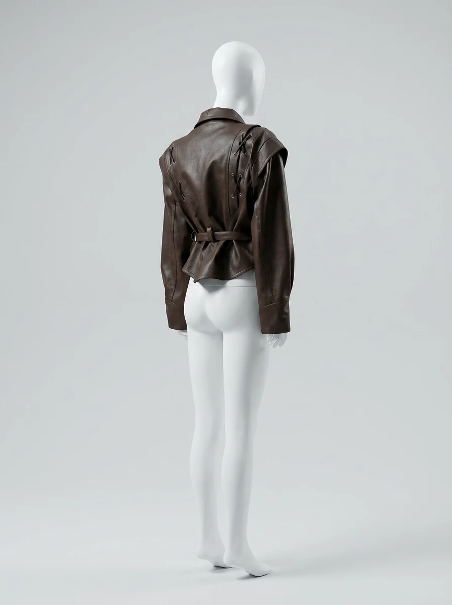 Blazer cuir simili court asymétrique femme élégant - Vue 11 - Blazer cuir