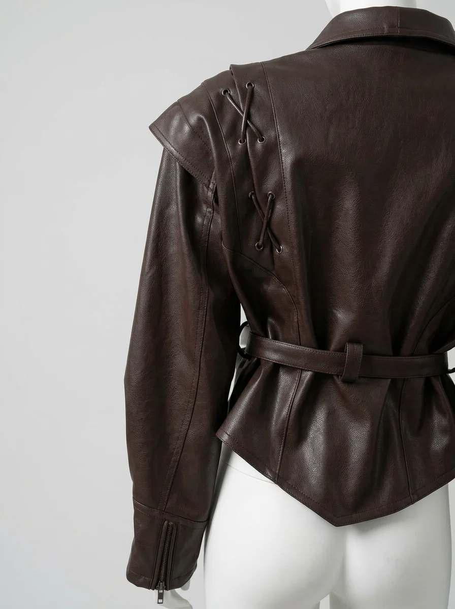 Blazer cuir simili court asymétrique femme élégant - Vue 12 - Blazer cuir