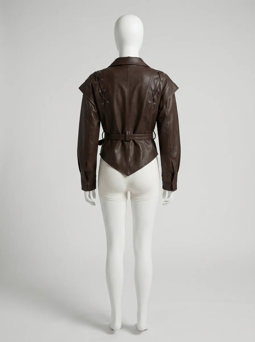 Blazer cuir simili court asymétrique femme élégant - Vue 2 - Blazer cuir