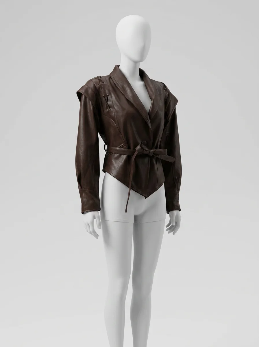 Blazer cuir simili court asymétrique femme élégant - Vue 3 - Blazer cuir