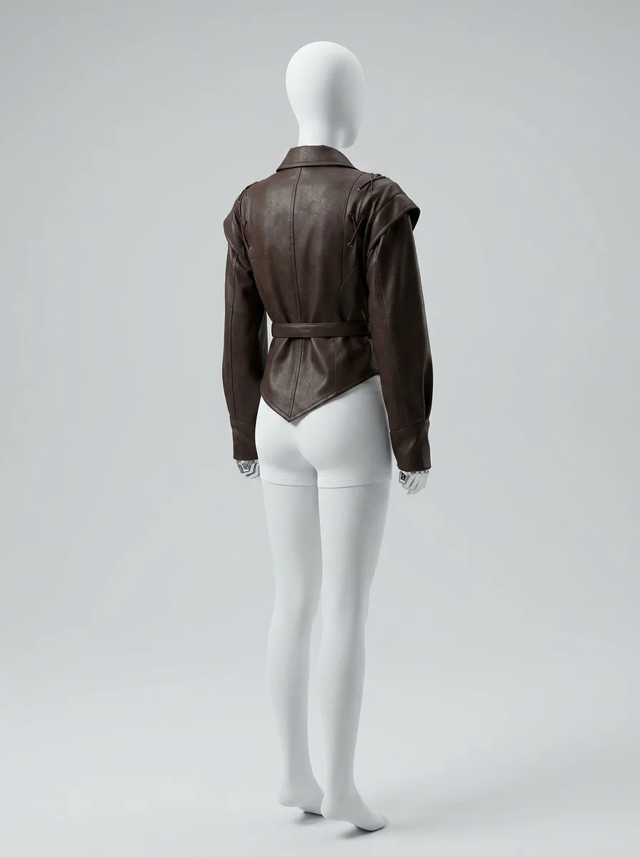 Blazer cuir simili court asymétrique femme élégant - Vue 4 - Blazer cuir