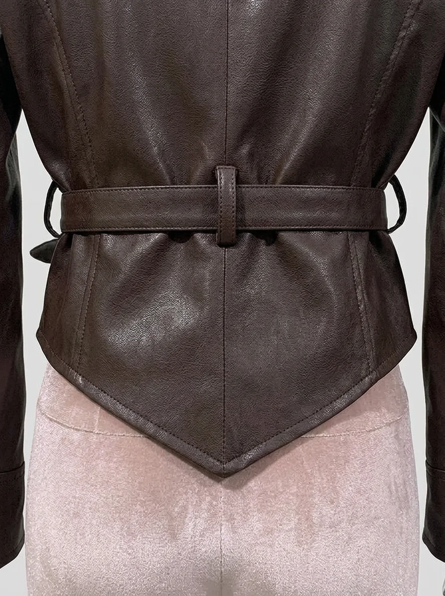 Blazer cuir simili court asymétrique femme élégant - Vue 6 - Blazer cuir