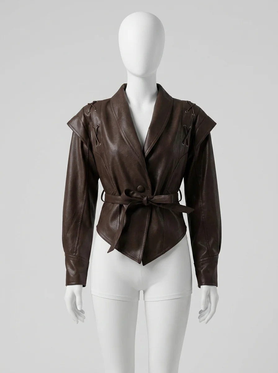 Blazer cuir simili court asymétrique femme élégant - Vue 7 - Blazer cuir