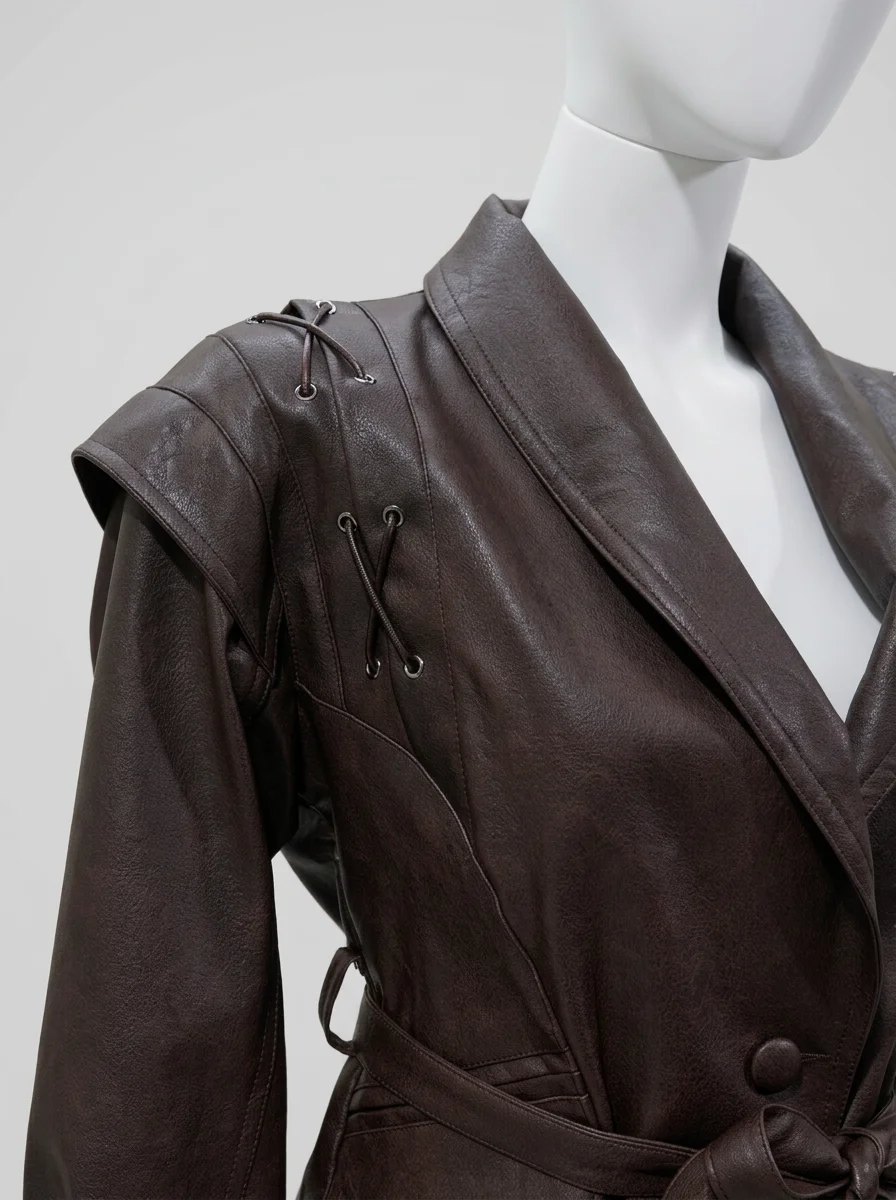 Blazer cuir simili court asymétrique femme élégant - Vue 8 - Blazer cuir
