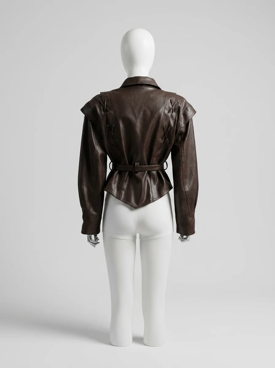 Blazer cuir simili court asymétrique femme élégant - Vue 9 - Blazer cuir