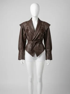 Blazer cuir simili femme coupe irrégulière laçage streetwear - Vue 1 - Blazer cuir