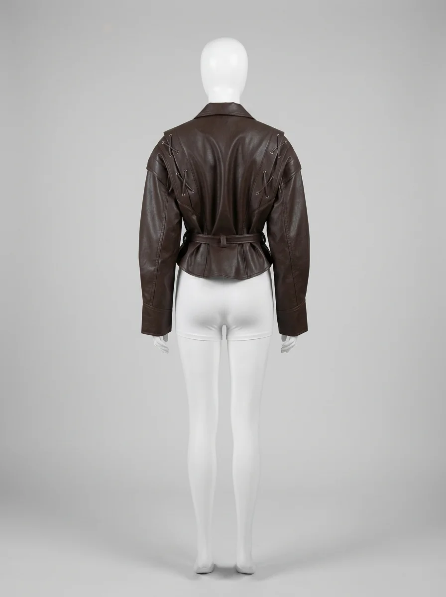 Blazer cuir simili femme coupe irrégulière laçage streetwear - Vue 10 - Blazer cuir