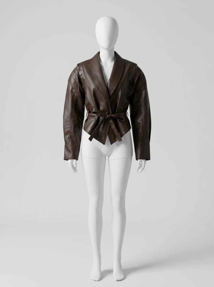 Blazer cuir simili femme coupe irrégulière laçage streetwear - Vue 11 - Blazer cuir