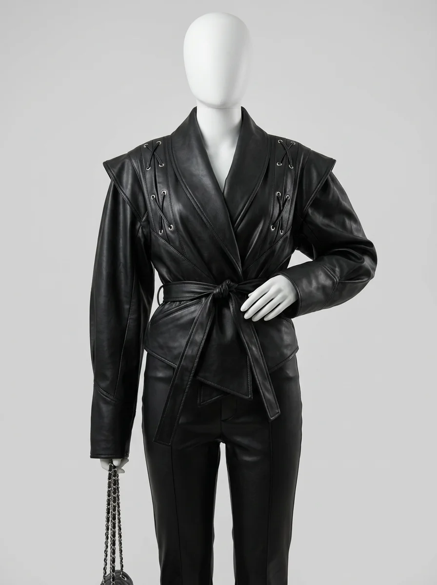 Blazer cuir simili femme coupe irrégulière laçage streetwear - Vue 12 - Blazer cuir
