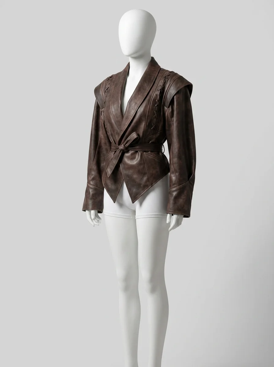 Blazer cuir simili femme coupe irrégulière laçage streetwear - Vue 3 - Blazer cuir