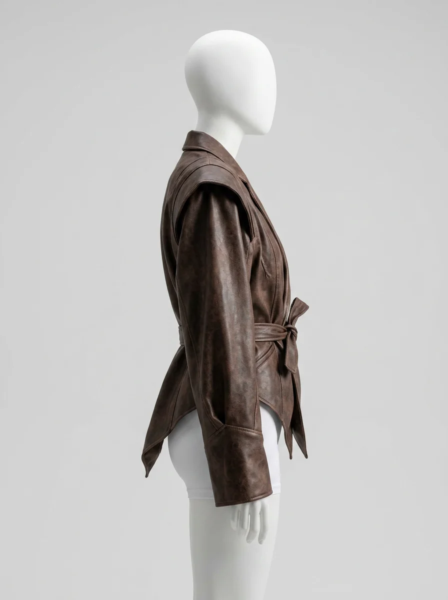Blazer cuir simili femme coupe irrégulière laçage streetwear - Vue 5 - Blazer cuir
