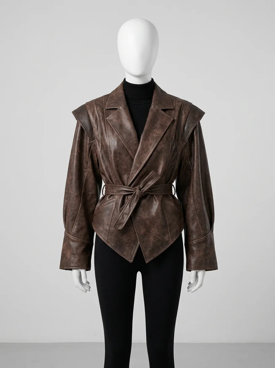 Blazer cuir simili femme coupe irrégulière laçage streetwear - Vue 6 - Blazer cuir