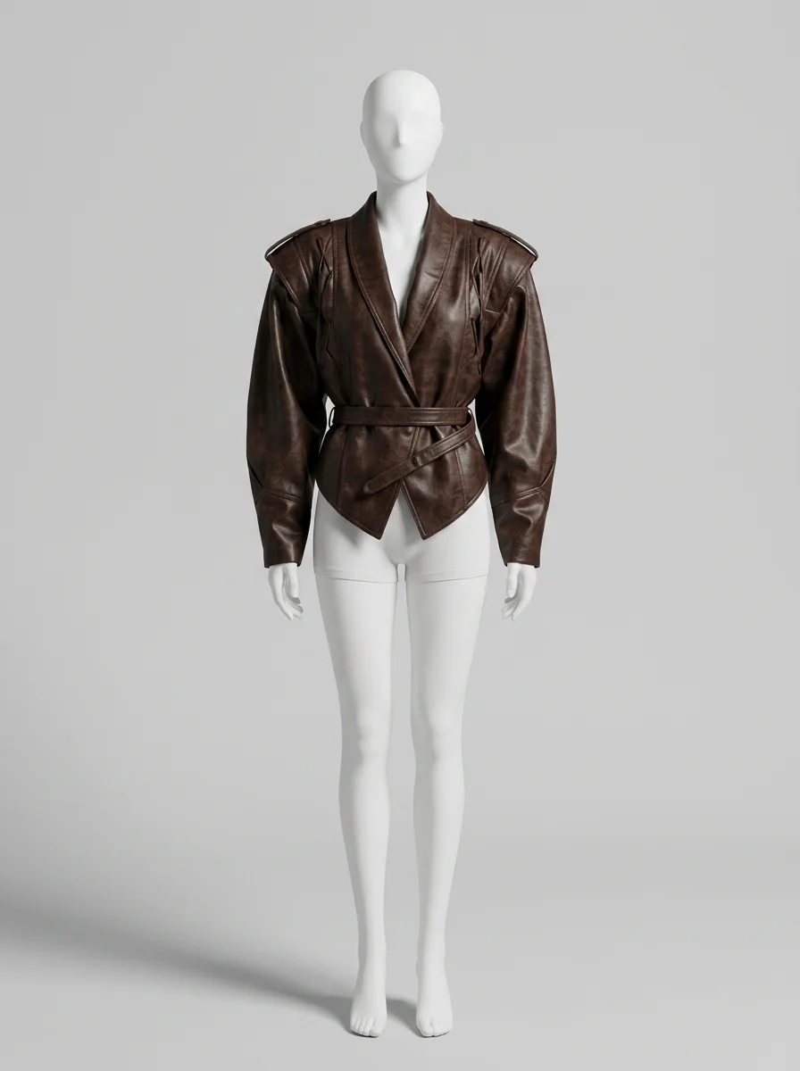 Blazer cuir simili femme coupe irrégulière laçage streetwear - Vue 7 - Blazer cuir