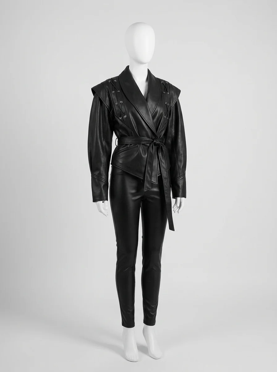 Blazer cuir simili femme coupe irrégulière laçage streetwear - Vue 8 - Blazer cuir