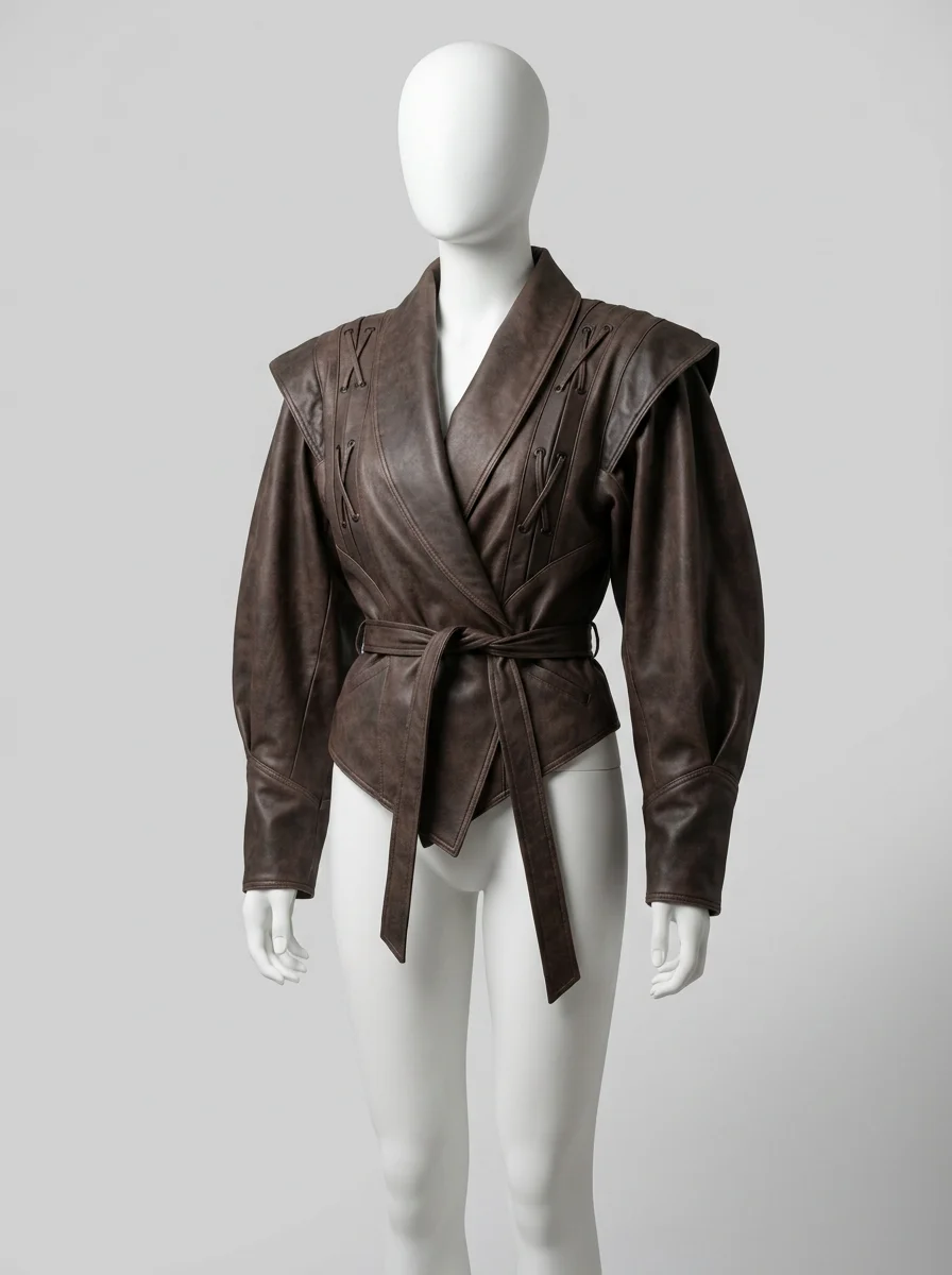 Blazer cuir simili femme coupe irrégulière laçage streetwear - Vue 9 - Blazer cuir