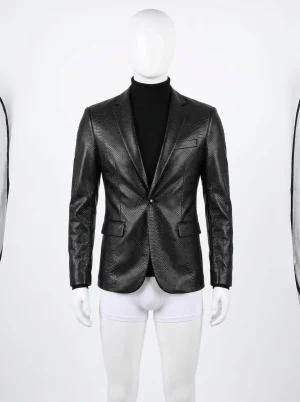 Blazer cuir simili grande taille business décontracté homme - Vue 1 - Blazer cuir