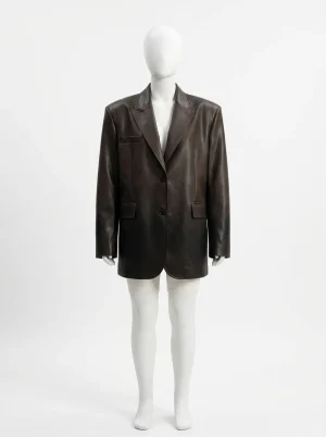 Blazer cuir simili oversize femme épaulettes boutonnage - Vue 1 - Blazer cuir