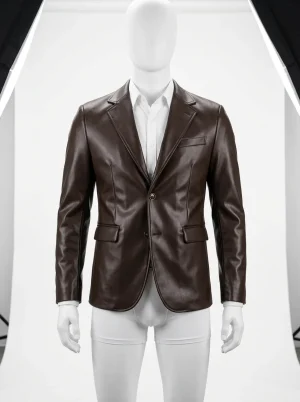 Blazer cuir simili slim fit business décontracté homme - Vue 1 - Blazer cuir