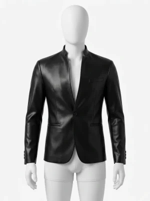 Blazer cuir simili slim fit business homme élégant - Vue 1 - Blazer cuir