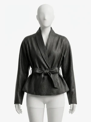 Blazer cuir simili texturé peplum femme décontracté - Vue 1 - Blazer cuir